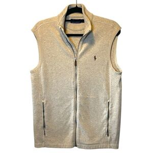Polo Ralph Lauren Full-Zip Sweater Vest Mens Small Cream Preppy Mesh-Knit Cotton